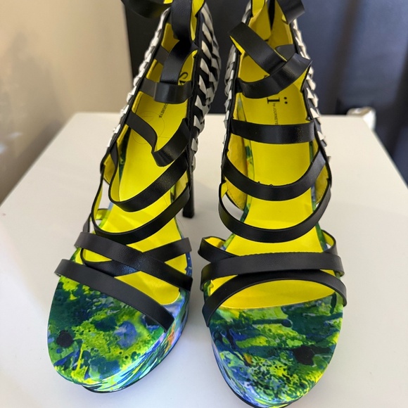 Black & Neon Abstract Lace-Up Platform Heels - Picture 1 of 4